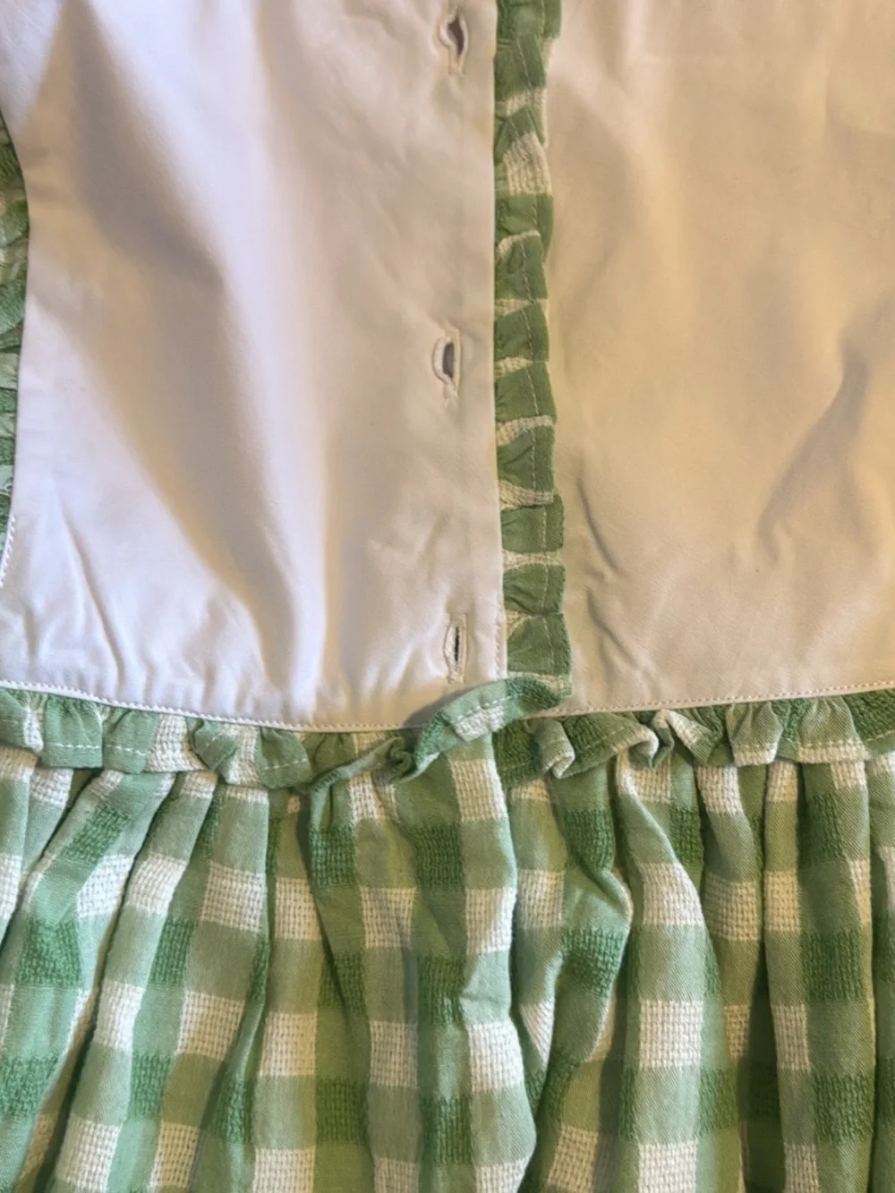Green Gingham Appliqué Kids Dress with Apple Detail